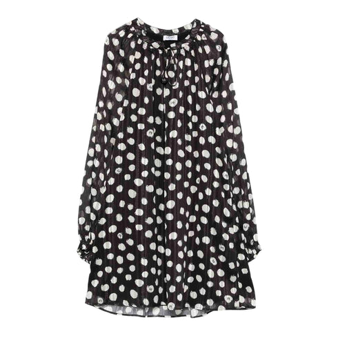 Abito Donna corto, con motivo a pois e scollo a V con laccetto
